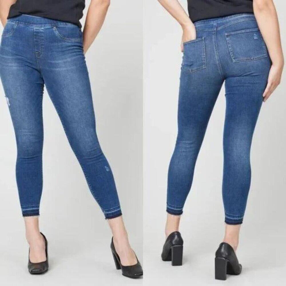 SPANX Distressed Ankle Skinny Jeans, Medium Wash Size M